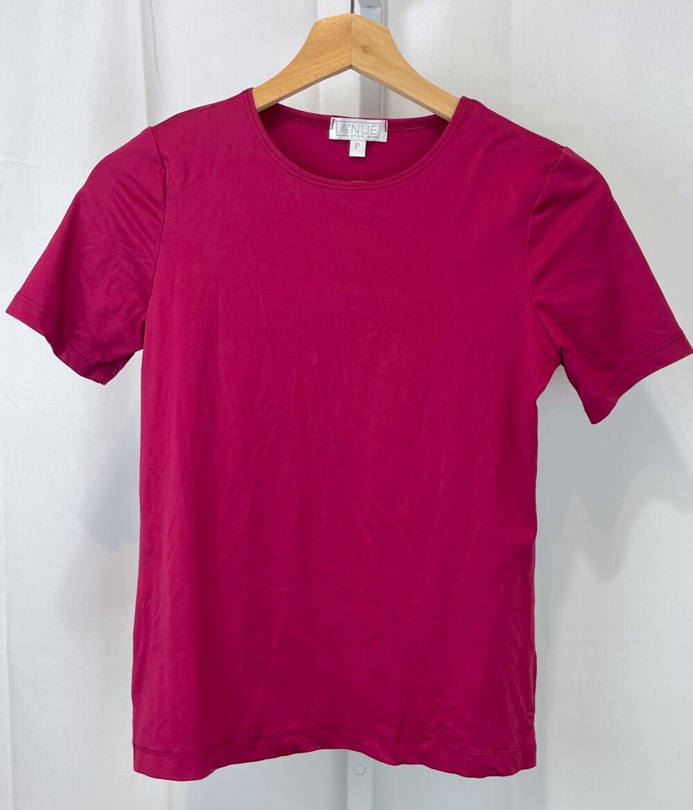 A'NUE Anue Miami Short Sleeve Crew Neck Tee Shirt Top Magenta Pink Size P